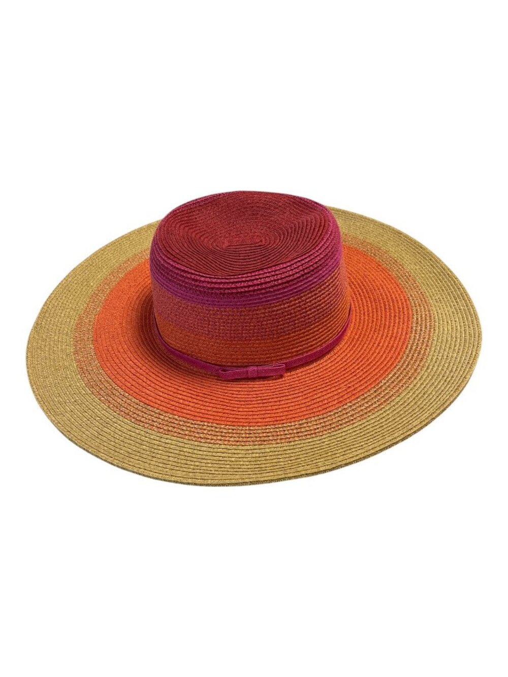 Nine West Colorblock Wide Brim Sun Hat Orange Burgundy Gold 16.5"